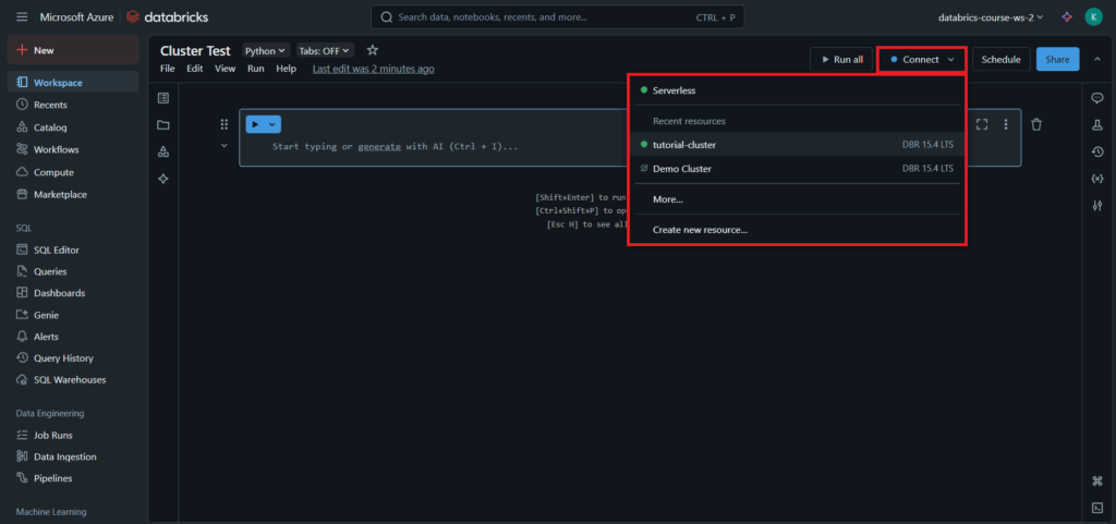 creating databricks workspace, cluster setup and... Getting Started with Databricks: Creating Cluster - dateonic.